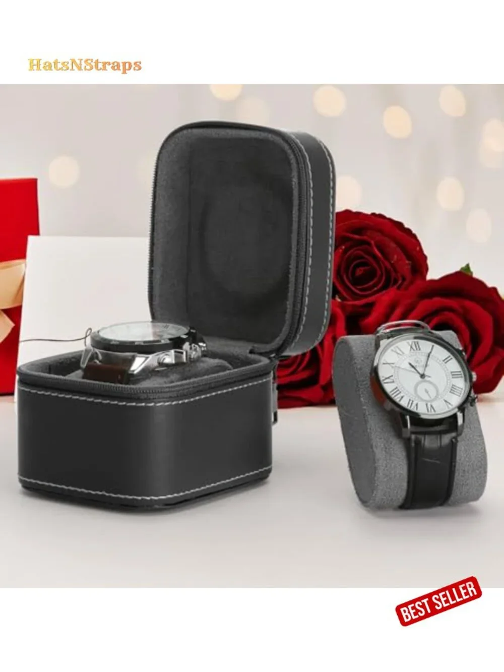 Portable Watch Travel Case with Removable Pillow, Zipper Closure